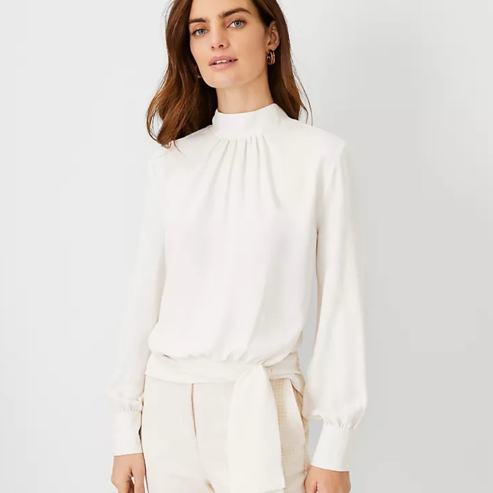 NWT Ann Taylor Mixed Media Tie Waist Top Size XS
